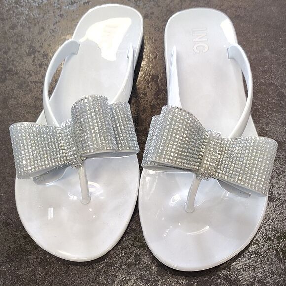 INC International Concepts Women's White Sandals with Silver Bow - Picture 1 of 6
